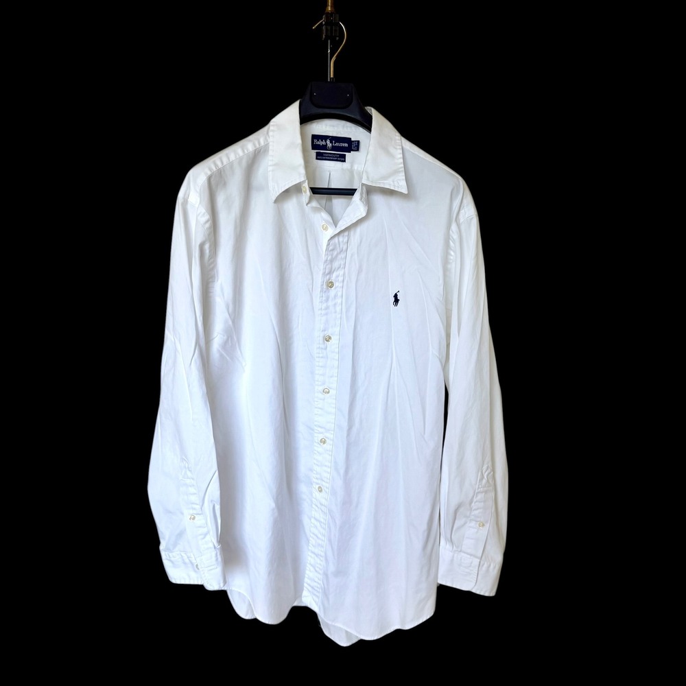 90's Ralph Lauren Yarmouth White Pinpoint Oxford Button Down Mens Shirt 17 34